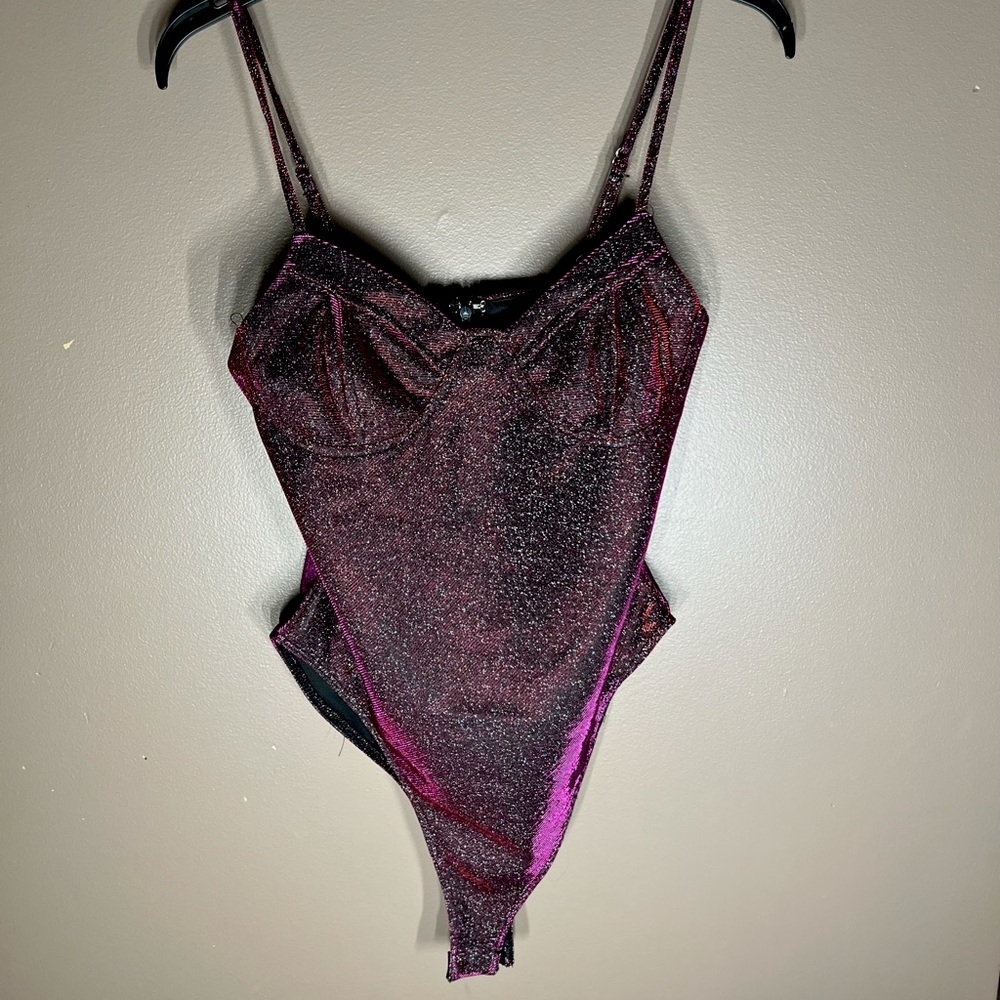 AKIRA (brand new)  womens purple multi colored shimmer bodysuit
